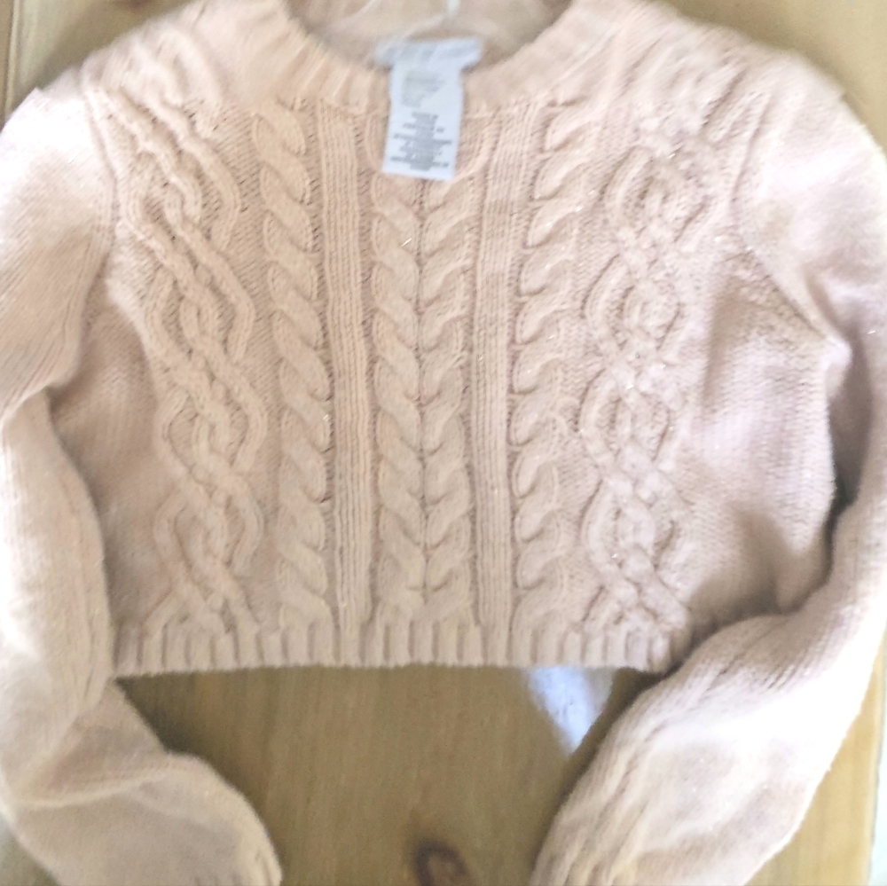 Cupcakes & Cashmere Girls Beige With Specks of Gold Cable Knit Sweater Size 5-6